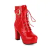 Botas de Cano Curto com Fivela Britânica de Outono e Inverno Salto Grosso Plataforma para Boate Femininas Comércio Exterior Tamanhos Grandes 33-48
