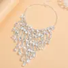 Collar de Borlas Completamente Incrustado de Diamantes Estilo Europeo y Americano para Banquete de Bodas de Novia Collar Elegante de Moda de Gama Alta con Pedrería para Mujer