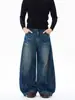 Calça jeans masculina moderna com efeito desgastado e bigodes, calça larga reta solta com estilo americano de alta qualidade, calça casual versátil