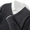 Tejido de Cachemir para Hombre Cuello en V Tejido Casual de Negocios de Manga Larga Prenda Base de Tejido con Nuevas Prendas Superiores de Otoño e Invierno