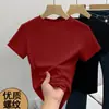 Camiseta de Manga Corta de Color Sólido Ajustada Simple Elegante Transpirable de Canalé de Alta Gama Inspirada en el Diseño Coreano para el Trabajo
