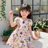 Vestido Floral de Verano para Niñas, Vestido de Moda para Niños Estilo Celebridad de Internet con Mangas Abullonadas, Elegante Vestido Floral de Dibujos Animados para Niñas