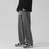 Calça jeans masculina Vanxke, novo estilo primavera e outono, corte reto solto, cintura elástica com cordão, calça longa casual versátil