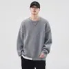 Suéter masculino de alta qualidade para outono e inverno, marca da moda, corte solto, gola redonda, casual, versátil, casual e simples, tricô espesso e quente