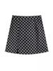 Moda Tablero de Ajedrez Blanco y Negro Estilo Coreano Falda a Cuadros Primavera y Verano Cintura Alta Adelgazante Retro Falda Corta Personaje de Mujer Nuevo Poliéster