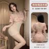 Lencería Sexy, Transparente de Escote Profundo con Flores de Rosa en Gasa, Falda Ceñida a la Cadera, Uniforme de Noche Pura Tentación sin Espalda y que no se Quita