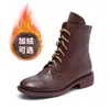 Botas Chelsea de Couro Bovino de Primeira Camada para Mulheres, Outono e Inverno, Forradas com Lã, Quentes, de Couro Genuíno, Botas Curtas, Emagrecimento, Versáteis, Tamanho 41, Botas Femininas de Tamanho Grande Venda por Atacado
