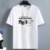 2026 Nueva Camiseta de Seda de Hielo de Moda Holgada Estilo Hong Kong Estampada Cuello Redondo Manga Corta para Mujer Camiseta Fresca Versátil de Moda