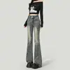 Nuevos Jeans de Pierna Micro Acampanada Lavados Desgastados Estilo Retro Americano para Mujer, Pantalones Largos Adelgazantes