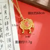 Novo Colar Dourado de Areia Estilo Chinês Antigo Estilo Palaciano Gotejamento de Óleo Recorte de Bambu Caractere de Bênção Fecho de Segurança Pingente de Franja Joia