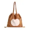 Bolso de Hombro de Axila de Gran Capacidad Estilo Universitario Retro Nicho Bolso Cubo de Felpa Coreano con Cordón Celebridad de Internet