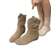 Botas de Tobillo Apilables Versátiles de Cuero Occidental con Aumento de Altura Botas Plegadas Botas para Mujer US 2026 Nuevo Estilo