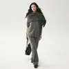 Cárdigan de cachemira con cuello alto para otoño e invierno para mujer, con un cárdigan de punto con bolsillos y pantalones rectos de punto liso a juego - un conjunto de dos piezas
