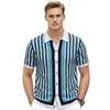 Comércio Exterior Transfronteiriço Masculino Manga Curta Malha Retro Listrado Contrastante Gola Lapela Cardigã Estilo Casual Camisa Polo Sj0104