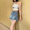 Short de mezclilla con abertura Falda de mujer Primavera 2025 Nuevo Verano de moda Cintura alta Chica hot Petite Falda corta acampanada