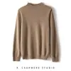 Suéter de punto pullover para mujer de cachemira pura, cuello medio alto, liso, color sólido, de una sola línea, base de prenda, suelto, adelgazante, principios de otoño