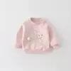 Conjunto de Dos Piezas para Niña: Sudadera de Felpa Rosa con Conejo y Cuello Redondo para Primavera y Otoño 2026 y Pantalones de Chándal de Encaje para Bebé