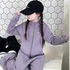 Conjunto de Moletom e Calça para Meninas Outono 2025 Estilo Coreano de Outono Jaqueta com Capuz Calça Esportiva de Estudante Conjunto de Duas Peças