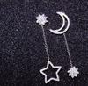 Aretes Asimétricos de Borla Larga de Estrella de Cinco Puntas de Diamante Turquesa Europeo y Americano