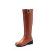 Botas Altas de Punta Redonda con Hebilla para Mujer, Botas de Montura Europeas y Americanas de Talla Grande, Comercio Transfronterizo, C209, Modernas y Versátiles, Tacón Grueso