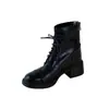 Elegantes botas Martin de tacón grueso, nueva colección otoño/invierno 2026, diseño versátil con cordones y cremallera lateral, botines casuales elásticos, botas adelgazantes para mujer