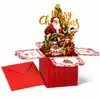 Tarjeta de felicitación transfronteriza con un toque de alta gama, Tarjeta caja pop-up 3D de Santa Claus y renos, Regalo para fiesta de Navidad