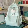 Mochila Floral Fofa com Combinação de Cores Amarelo Claro e Menta, Apresentando um Design de Coelho Fofo, Adequada para Meninas Jovens e Estudantes, com um Toque Transparente e Doce