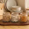 Pote de Vidro Vintage Embossado com Corda de Cânhamo, Pote de Armazenamento de Boca Larga e Alta Transparência, Recipiente de Vidro Multifuncional para Armazenamento e Decoração de Casa