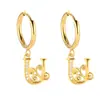 Pendientes de Acero Inoxidable Chapado en Oro 18K con 26 Letras, Pendientes de Zirconia con Forma de Ola de Lujo, Pendientes Elegantes