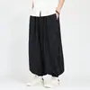 Pantalones tipo linterna holgados para hombre, pantalones tipo harén de pierna ancha, diseño estampado, tie-dye vintage de verano, patrón fino de hoja de bambú estilo chino