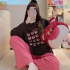 Pijama Atacado Feminino Manga Longa Calça Conjunto Menina Japonesa Desenho Animado Fofo Tamanho Grande Primavera e Outono Roupa de Casa Pode Ser Usada Fora