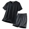 Terno Masculino Verão Seda de Gelo Roupa Esportiva Manga Curta Shorts Conjunto de Duas Peças Tendência Tamanho Grande Casual Roupa de Corrida 8XL