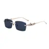 2026 Nuevas Gafas de Sol Cuadradas Sin Marco de Moda Europea y Americana para Mujer, Gafas de Sol con Borde Cortado en Diamante de Tendencia Leopardo con Pedrería para Mujer, Transfronterizo