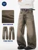 Ropa para Hombre Muqiu 2026 Otoño/Invierno Jeans Vintage Lavados Desgastados Bigotes de Gato, Pantalones Largos de Pierna Ancha Unisex