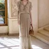 Em estoque: Vestido Vintage Floral Estilo Francês com Decote V Franzido, Ajuste na Cintura, Caimento Solto, Vestido de Fada para Férias
