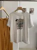 KEKEZOON linda camiseta de dibujos animados de anime con estampado, cuello redondo, manga corta para mujer, principios de otoño, estilo coreano, top con hombro derecho, moderno 9047