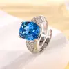 Novo anel Huabi 2024 cobre banhado a ouro cor de tesouro sintético corindo retangular gordinho temperamento feminino 10*12