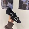 Zapatos para Mujer con Aumento Interno de Altura, Punta Cuadrada, Adornos de Pedrería, Temporada Otoño e Invierno 2025, Zapatos Mary Jane de Felpa Grises