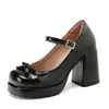 Zapatos de charol para mujer 2026, bloques de color, suela gruesa, tacón ultra alto, tallas 40-45, con lazo, estilo Mary Jane, estilo universitario