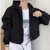 Chaqueta Corta de Manga Larga de Color Sólido con Capucha y Cremallera, Estilo Retro Coreano, Versátil, Holgada, Casual, para Mujer