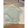 Top de punto texturizado de manga corta para mujer, fresco y sencillo, con abertura en la espalda, estilo fino de verano, camiseta interior dulce y atrevida para chica