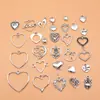 Set de 30 Colgantes y Accesorios de Corazón de Plata Antigua, 30 Estilos, 1 de Cada Uno, Aproximadamente 30g por Set