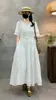 Vestido Largo de Verano Nuevo Estilo Retro de Manga Corta con Cuello en V, Holgado y Versátil, Talla Grande de Doble Capa de Gasa de Algodón, Corte A, Venta al por Mayor