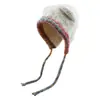 Gorro de Punto de Lana Cálido de Invierno para Mujer con Orejas de Oso y Correa de Color Mixto