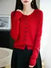 Nueva Colección Otoño/Invierno 2026: Cárdigan de Punto Fino de Lana con Cuello Redondo, Mangas Largas, Color Sólido, Corte Holgado, Top Versátil para Mujer