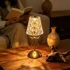 Lámpara de mesa vintage estilo ins de tela plisada transfronteriza con decoración de lazo, luz de noche LED linda romántica creativa recargable para niñas