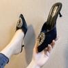 Chinelos Femininos Baotou para Uso Externo 2026 Novo Primavera e Verão Estilo Coreano Fivela de Strass Salto Alto Bico Fino Estilete Sandálias Sexy