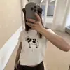 2025 Nuevo Verano Y2K Retro Americano Estampado de Vaca Espacial Ajustado Ajustado Hombro Derecho Camiseta de Manga Corta Tops para Mujer