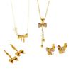 Collar de perlas de alta gama para minorías europeas y americanas, aretes de botón con lazo chapados en oro de 18k que no se desvanecen, joyería transfronteriza