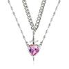 Collar Tk Corazón y Espada Juego de Dos Piezas Cobre Incrustado con Circonita Una Flecha Perforando el Corazón Collar de Pareja Acero Inoxidable Oro al Vacío